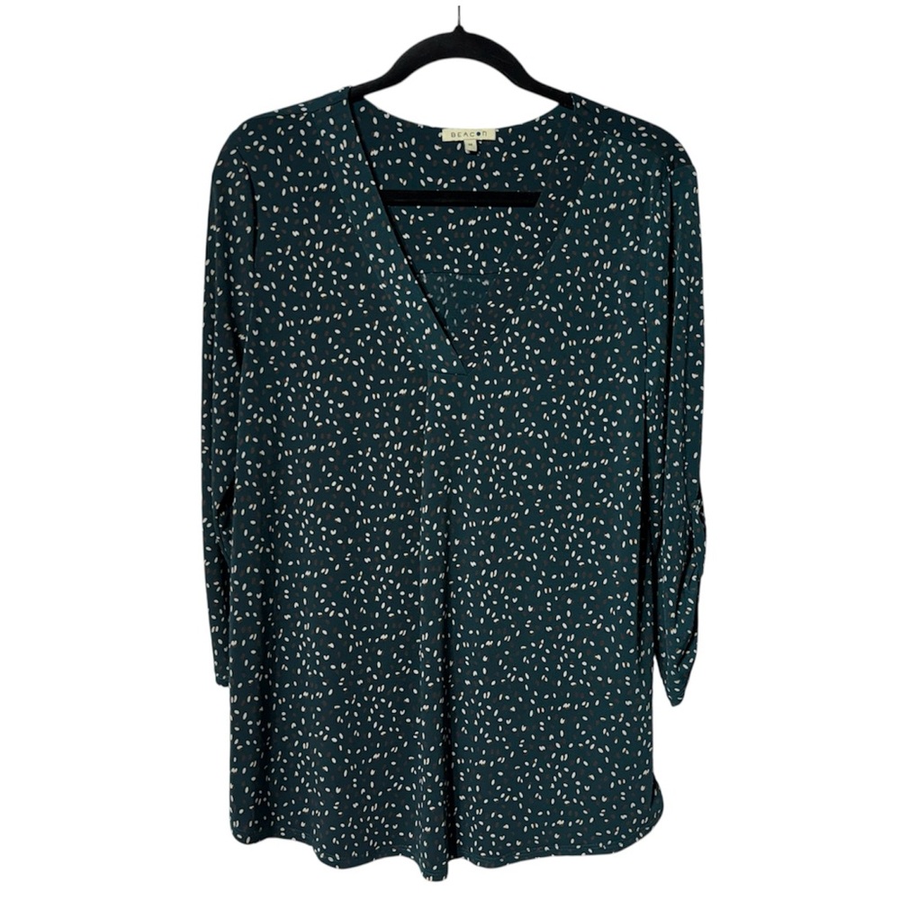 Beacon Dark Teal, Brown, and White 3/4 Sleeve Blouse